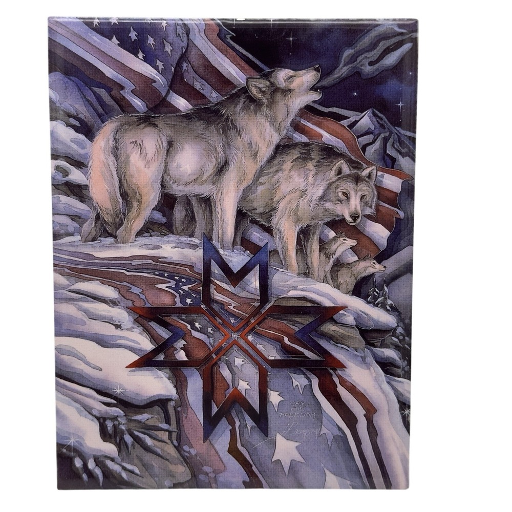 Jody Bergsma Wolf Ceramic Art Tile 8" Dreamcatcher Patriotic Native Spirit Decor